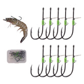 Close-up of fluorescent live shrimp hook in size 2/0